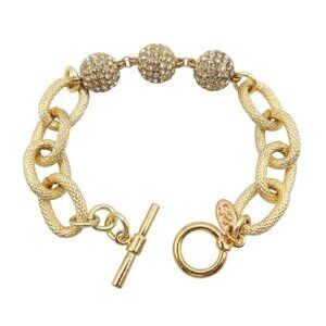 es Chunky Gold Tone Pave Crystal Fireball Textured Chain Bracelet Classic Preppy